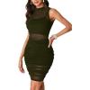 imageLYANER Womens Mesh Ruched Mock Neck Bodycon Sheer Dress 3 Piece Outfits Cami ShortsArmy Green