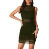 imageLYANER Womens Mesh Ruched Mock Neck Bodycon Sheer Dress 3 Piece Outfits Cami ShortsArmy Green
