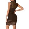 imageLYANER Womens Mesh Ruched Mock Neck Bodycon Sheer Dress 3 Piece Outfits Cami ShortsDark Brown