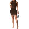 imageLYANER Womens Mesh Ruched Mock Neck Bodycon Sheer Dress 3 Piece Outfits Cami ShortsDark Brown