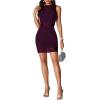 imageLYANER Womens Mesh Ruched Mock Neck Bodycon Sheer Dress 3 Piece Outfits Cami ShortsDark Purple