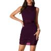 imageLYANER Womens Mesh Ruched Mock Neck Bodycon Sheer Dress 3 Piece Outfits Cami ShortsDark Purple