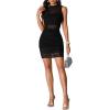 imageLYANER Womens Mesh Ruched Mock Neck Bodycon Sheer Dress 3 Piece Outfits Cami ShortsSolid Black