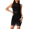 imageLYANER Womens Mesh Ruched Mock Neck Bodycon Sheer Dress 3 Piece Outfits Cami ShortsSolid Black