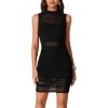 imageLYANER Womens Mesh Ruched Mock Neck Bodycon Sheer Dress 3 Piece Outfits Cami ShortsSolid Black