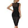 imageLYANER Womens Mesh Ruched Mock Neck Bodycon Sheer Dress 3 Piece Outfits Cami ShortsStar Black