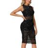 imageLYANER Womens Mesh Ruched Mock Neck Bodycon Sheer Dress 3 Piece Outfits Cami ShortsStar Black