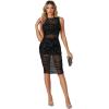 imageLYANER Womens Mesh Ruched Mock Neck Bodycon Sheer Dress 3 Piece Outfits Cami ShortsStar Black