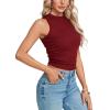 imageLYANER Womens Mock Neck Ribbed Knit Sleeveless Slim Fitted Solid Cami Crop Top Burgundy Medium