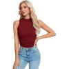 imageLYANER Womens Mock Neck Ribbed Knit Sleeveless Slim Fitted Solid Cami Crop Top Burgundy Medium