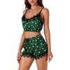 imageLYANER Womens Satin Polka Dots Pajama Set 3pcs Lace Cami Lingerie Sleepwear with RobeDark Green