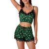 imageLYANER Womens Satin Polka Dots Pajama Set 3pcs Lace Cami Lingerie Sleepwear with RobeDark Green