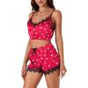 imageLYANER Womens Satin Polka Dots Pajama Set 3pcs Lace Cami Lingerie Sleepwear with RobeRed