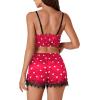imageLYANER Womens Satin Polka Dots Pajama Set 3pcs Lace Cami Lingerie Sleepwear with RobeRed