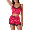 imageLYANER Womens Satin Polka Dots Pajama Set 3pcs Lace Cami Lingerie Sleepwear with RobeRed