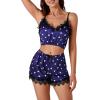 imageLYANER Womens Satin Polka Dots Pajama Set 3pcs Lace Cami Lingerie Sleepwear with RobeRoyal Blue