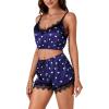 imageLYANER Womens Satin Polka Dots Pajama Set 3pcs Lace Cami Lingerie Sleepwear with RobeRoyal Blue