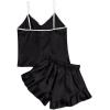 imageLYANER Womens Satin Silk 2pcs Set Pajamas V Neck Cami Top With Self Tie Shorts Pj Sst SleepwearBlack