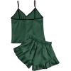 imageLYANER Womens Satin Silk 2pcs Set Pajamas V Neck Cami Top With Self Tie Shorts Pj Sst SleepwearDark Green