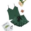 imageLYANER Womens Satin Silk 2pcs Set Pajamas V Neck Cami Top With Self Tie Shorts Pj Sst SleepwearDark Green