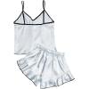 imageLYANER Womens Satin Silk 2pcs Set Pajamas V Neck Cami Top With Self Tie Shorts Pj Sst SleepwearLight Blue