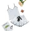 imageLYANER Womens Satin Silk 2pcs Set Pajamas V Neck Cami Top With Self Tie Shorts Pj Sst SleepwearLight Blue