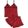imageLYANER Womens Satin Silk 2pcs Set Pajamas V Neck Cami Top With Self Tie Shorts Pj Sst SleepwearRed