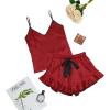 imageLYANER Womens Satin Silk 2pcs Set Pajamas V Neck Cami Top With Self Tie Shorts Pj Sst SleepwearRed