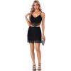 imageLYANER Womens Sexy 2 Piece Outfit Fringe Deep V Neck Sleeveless Cami and Short Skirt SetsBlack