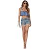 imageLYANER Womens Spaghtti Straps Self Tie Knot Shoulder Elastic Waist Sleeveless Crop Cami TopDusty Blue