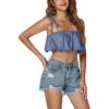 imageLYANER Womens Spaghtti Straps Self Tie Knot Shoulder Elastic Waist Sleeveless Crop Cami TopDusty Blue