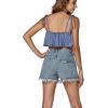 imageLYANER Womens Spaghtti Straps Self Tie Knot Shoulder Elastic Waist Sleeveless Crop Cami TopDusty Blue