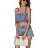 imageLYANER Womens Spaghtti Straps Self Tie Knot Shoulder Elastic Waist Sleeveless Crop Cami TopDusty Blue