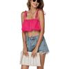 imageLYANER Womens Spaghtti Straps Self Tie Knot Shoulder Elastic Waist Sleeveless Crop Cami TopRose