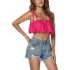 imageLYANER Womens Spaghtti Straps Self Tie Knot Shoulder Elastic Waist Sleeveless Crop Cami TopRose