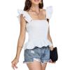 imageLYANER Womens Square Neck Frill Trim Sleeveless Smock Ruffle Hem Cami Peplum TopWhite