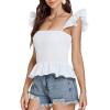imageLYANER Womens Square Neck Frill Trim Sleeveless Smock Ruffle Hem Cami Peplum TopWhite