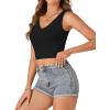imageLYANER Womens Summer V Neck Sleeveless Slim Fitted Solid Cami Tank Crop TopBlack