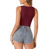 imageLYANER Womens Summer V Neck Sleeveless Slim Fitted Solid Cami Tank Crop TopBurgundy