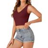 imageLYANER Womens Summer V Neck Sleeveless Slim Fitted Solid Cami Tank Crop TopBurgundy