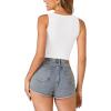 imageLYANER Womens Summer V Neck Sleeveless Slim Fitted Solid Cami Tank Crop TopWhite