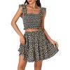 imageLYANER Womens 2 Piece Outfits Flora Print Smocked Cami Crop Top and Mini Skirt SetBlue