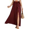 imageLYANER Womens Casual Tie Waist Button Front Split Skirts High Waist Swing Flowy Maxi SkirtBurgundy