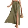 imageLYANER Womens Casual Tie Waist Button Front Split Skirts High Waist Swing Flowy Maxi SkirtDark Pea Green