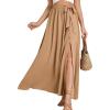 imageLYANER Womens Casual Tie Waist Button Front Split Skirts High Waist Swing Flowy Maxi SkirtKhaki