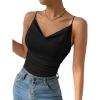 imageLYANER Womens Drape Cowl Neck Spaghetti Strap Crop Top Sleeveless Ruched Cami ShirtsBlack