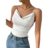 imageLYANER Womens Drape Cowl Neck Spaghetti Strap Crop Top Sleeveless Ruched Cami ShirtsWhite