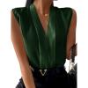 imageLYANER Womens Elegant V Neck Pleated Sleeveless Blouse Chiffon Work Shirt Tank Tops Dark Green Medium