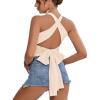 imageLYANER Womens Halter Criss Coss Backless Self Tie Back Sleeveless Blouse Shirt Cami TopBeige