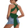 imageLYANER Womens Halter Criss Coss Backless Self Tie Back Sleeveless Blouse Shirt Cami TopDark Green